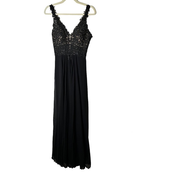 Faviana Black Chiffon Lace Embroidered Beaded Top Prom Evening Gown Dress Size 2 - Picture 5 of 11